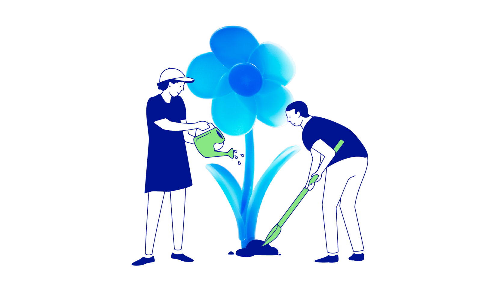 Ilustración de personas plantando 