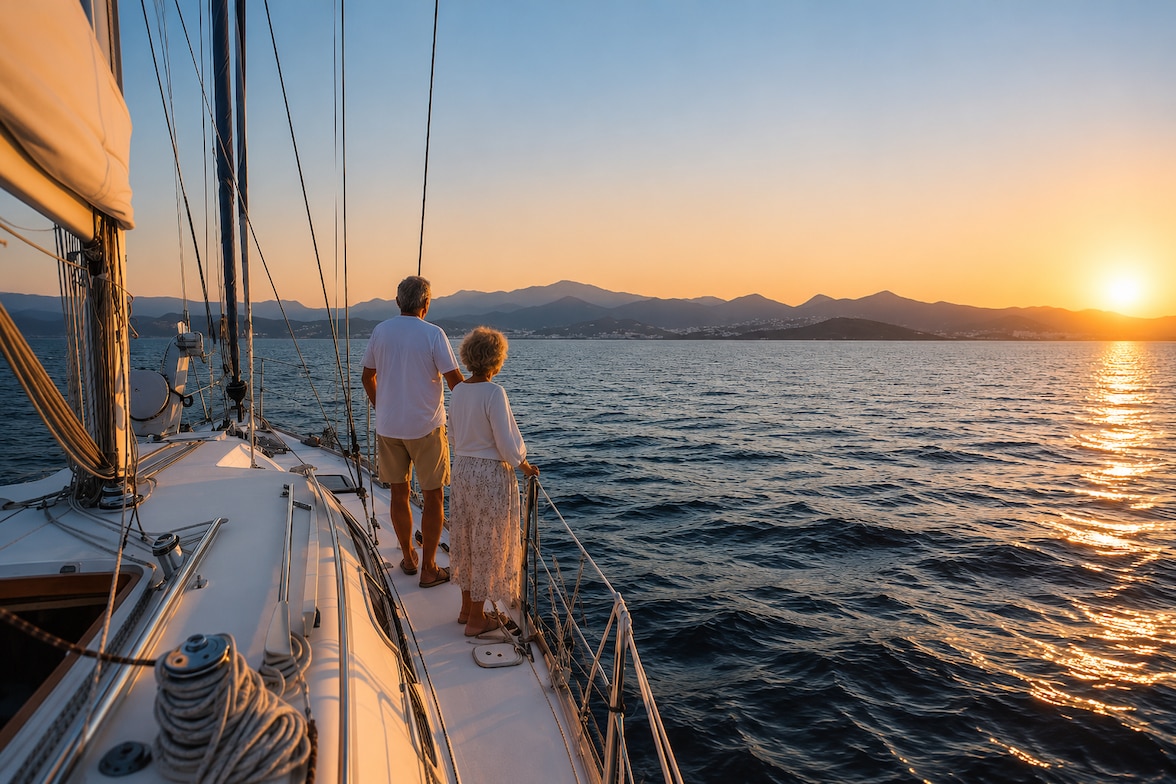 Pareja viendo el atardecer en un velero